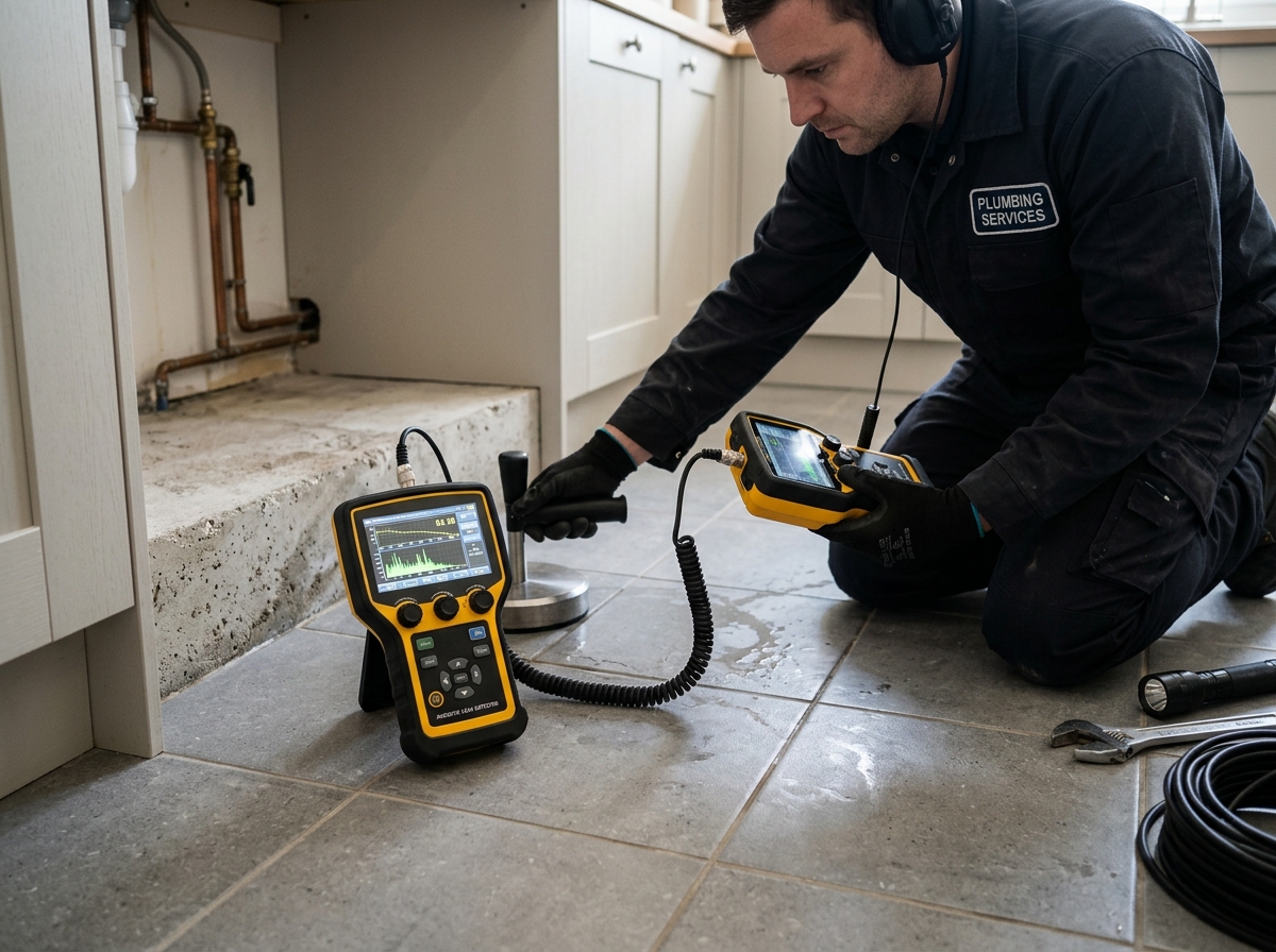 Acoustic ground sensor detecting leak under slab in Harlingen TX home